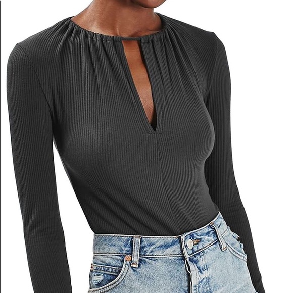 Topshop Tops - Topshop keyhole long sleeve ribbed bodysuit 0